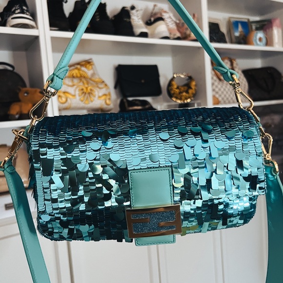 Fendi Turquoise Sequin Baguette *RARE & SOLD OUT* - Picture 4 of 15